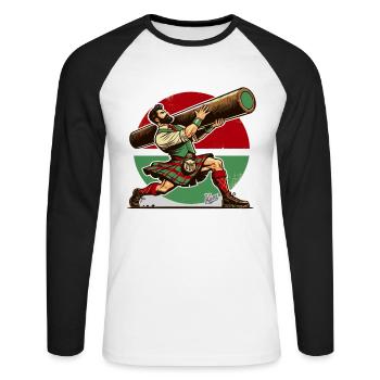 Homme écossais avec tronc en bois - Caber Toss - T-shirt baseball manches longues Homme - blanc/noir - Devant - Nik (191cm)