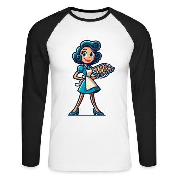 Boulanger joyeux avec plateau à biscuits - T-shirt baseball manches longues Homme - blanc/noir - Devant - Nik (191cm)