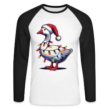 Lustiger Tollpatsch Weihnachten Gans - Unisex Baseballshirt langarm - Weiß/Schwarz - Vorne - Nik (191cm)