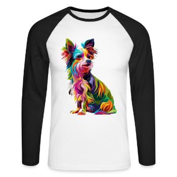Chinesischer Schopfhund - Unisex Baseballshirt langarm - Weiß/Schwarz - Vorne - Nik (191cm)