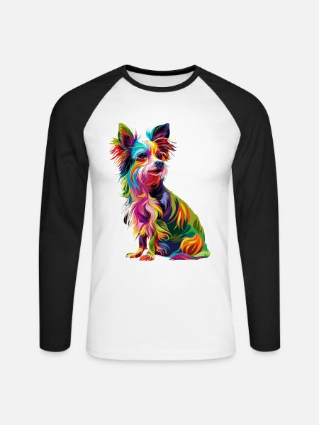 Chinesischer Schopfhund - Unisex Baseballshirt langarm - Weiß/Schwarz