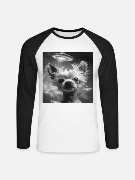 Chinesischer Schopfhund - Unisex Baseballshirt langarm - Weiß/Schwarz