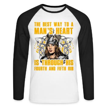 Le meilleur chemin vers le cœur d’un homme est à travers son - T-shirt baseball manches longues Homme - blanc/noir - Devant - Nik (191cm)