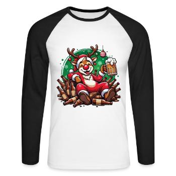 Plaisir de Noël de renne amusant pour les amateurs de bière - T-shirt baseball manches longues Homme - blanc/noir - Devant - Nik (191cm)
