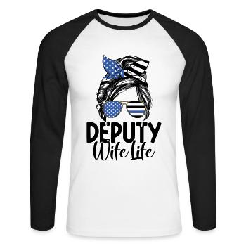 Épouse adjointe Messy Bun Drôle Shérif Police Loi - T-shirt baseball manches longues Homme - blanc/noir - Devant - Nik (191cm)