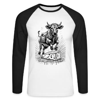 Jumping Cow – Chemise à raclette créative - T-shirt baseball manches longues Homme - blanc/noir - Devant - Nik (191cm)