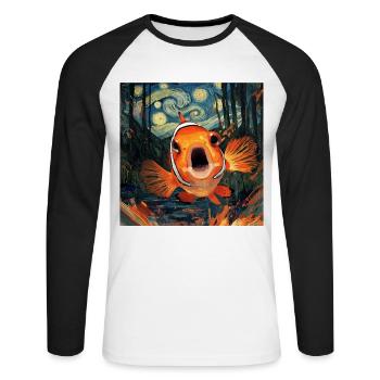Clownfisch - Unisex Baseballshirt langarm - Weiß/Schwarz - Vorne - Nik (191cm)