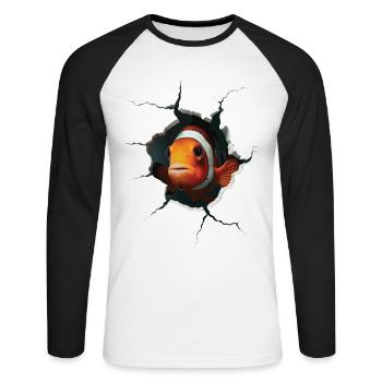 Clownfisch - Unisex Baseballshirt langarm - Weiß/Schwarz - Vorne - Nik (191cm)