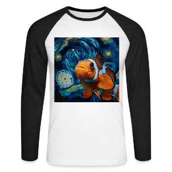 Clownfisch - Unisex Baseballshirt langarm - Weiß/Schwarz - Vorne - Nik (191cm)