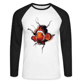 Clownfisch - Unisex Baseballshirt langarm - Weiß/Schwarz - Vorne - Nik (191cm)