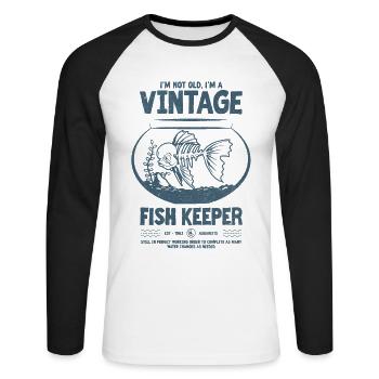 Vintage Fish Keeper Poisson Tropical Anniversaire 1963 - T-shirt baseball manches longues Homme - blanc/noir - Devant - Nik (191cm)