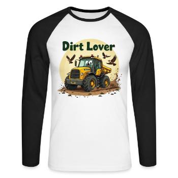 Dirt Lover Design – Lustiges Bagger Motiv - Unisex Baseballshirt langarm - Weiß/Schwarz - Vorne - Nik (191cm)