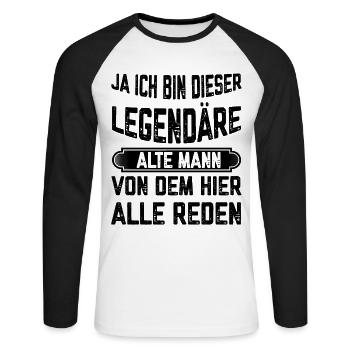 Ich bin dieser Legendäre Alte Mann lustiger Spruch - Unisex Baseballshirt langarm - Weiß/Schwarz - Vorne - Nik (191cm)