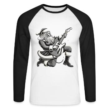Bercer le Père Noël avec guitare - T-shirt baseball manches longues Homme - blanc/noir - Devant - Nik (191cm)