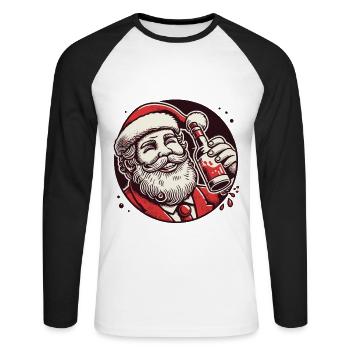 Santa Liebt Alkohol Weihnachtsfreude - Unisex Baseballshirt langarm - Weiß/Schwarz - Vorne - Nik (191cm)