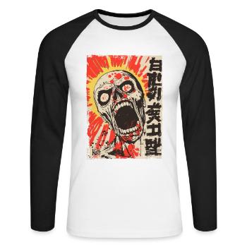 Crâne japonais hurlant - T-shirt baseball manches longues Homme - blanc/noir - Devant - Nik (191cm)