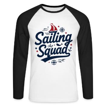 Sailing Squad – Design maritime pour les amateurs de voile - T-shirt baseball manches longues Homme - blanc/noir - Devant - Nik (191cm)