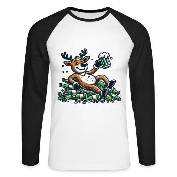 Funny Christmas Reindeer for Beer Lovers - Unisex Long Sleeve Baseball T-Shirt - white/black - Front - Nik (191cm)
