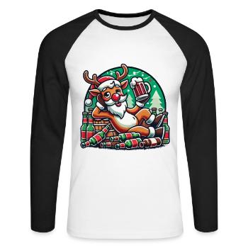 Funny reindeer with beer for Christmas - Unisex Long Sleeve Baseball T-Shirt - white/black - Front - Nik (191cm)