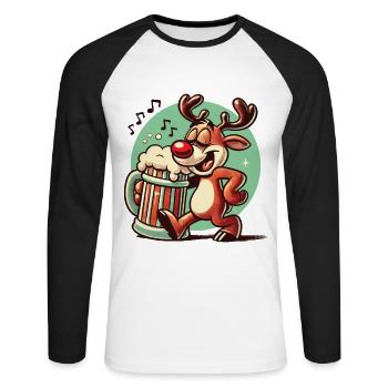 Renne drôle avec chope de bière pour Noël - T-shirt baseball manches longues Homme - blanc/noir - Devant - Nik (191cm)