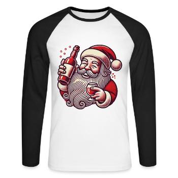 Christmas humor: Santa loves alcohol - Unisex Long Sleeve Baseball T-Shirt - white/black - Front - Nik (191cm)