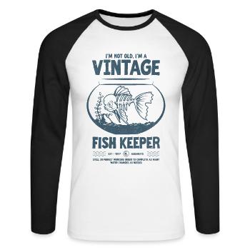 Vintage Fish Keeper Tropical Fish Birthday 1977 - Unisex Long Sleeve Baseball T-Shirt - white/black - Front - Nik (191cm)