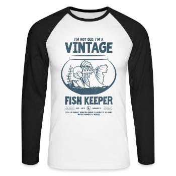 Vintage Fish Keeper Poisson Tropical Anniversaire 1973 - T-shirt baseball manches longues Homme - blanc/noir - Devant - Nik (191cm)