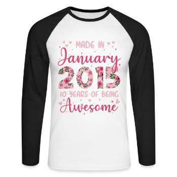 Januar 2015 10-jähriges Jubiläum für Mädchen - Unisex Baseballshirt langarm - Weiß/Schwarz - Vorne - Nik (191cm)