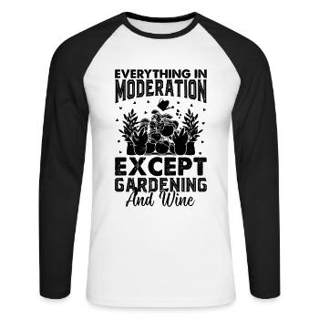 Everything In Moderation Except Gardening and Wine - Unisex Long Sleeve Baseball T-Shirt - white/black - Front - Nik (191cm)
