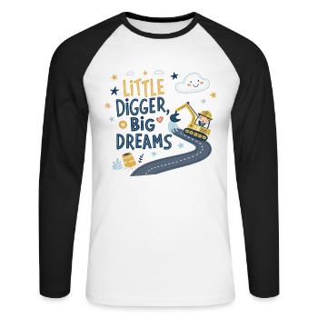 Little Digger Big Dreams – Süßes Bagger Design - Unisex Baseballshirt langarm - Weiß/Schwarz - Vorne - Nik (191cm)