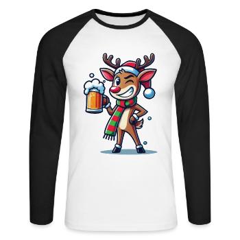 Lustiges Weihnachtsrentier Mit Bierkrug - Unisex Baseballshirt langarm - Weiß/Schwarz - Vorne - Nik (191cm)