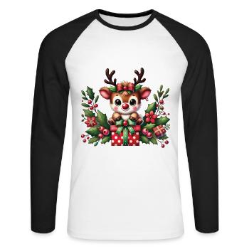 Plaisir des rennes de Noël avec des cadeaux - T-shirt baseball manches longues Homme - blanc/noir - Devant - Nik (191cm)