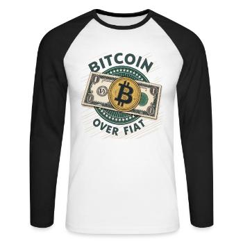Bitcoin Over – Crypto Design for Enthusiasts - Unisex Long Sleeve Baseball T-Shirt - white/black - Front - Nik (191cm)