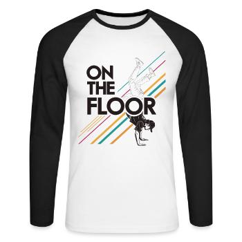 Sur le sol - Conception Breakdance Cool - T-shirt baseball manches longues Homme - blanc/noir - Devant - Nik (191cm)