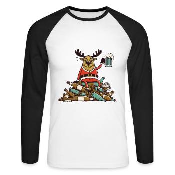 Drôle de bière renne amateur de bière de Noël - T-shirt baseball manches longues Homme - blanc/noir - Devant - Nik (191cm)