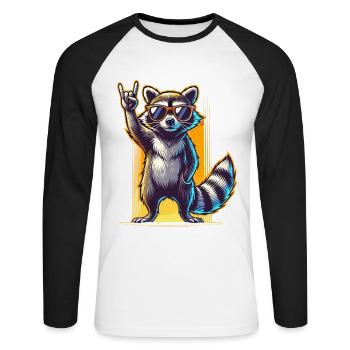 Waschbär Rockmusik Musiker Cool Musik Lustig Retro - Unisex Baseballshirt langarm - Weiß/Schwarz - Vorne - Nik (191cm)
