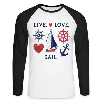Voile d’amour en direct – Motif de voile maritime - T-shirt baseball manches longues Homme - blanc/noir - Devant - Nik (191cm)