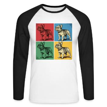 Bouledogue français Pop Art Design - T-shirt baseball manches longues Homme - blanc/noir - Devant - Nik (191cm)