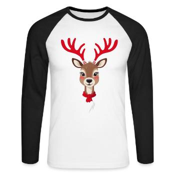 Christmas reindeer with scarf - Unisex Long Sleeve Baseball T-Shirt - white/black - Front - Nik (191cm)