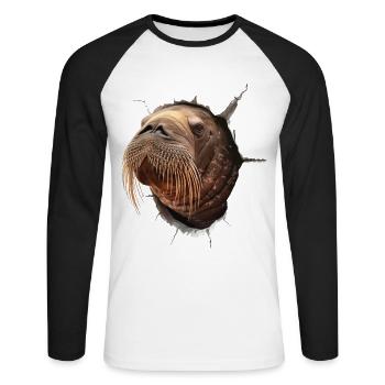 Walross - Unisex Baseballshirt langarm - Weiß/Schwarz - Vorne - Nik (191cm)