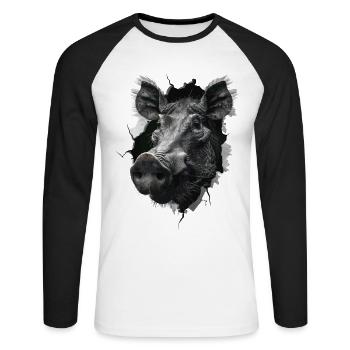 Warzenschwein - Unisex Baseballshirt langarm - Weiß/Schwarz - Vorne - Nik (191cm)