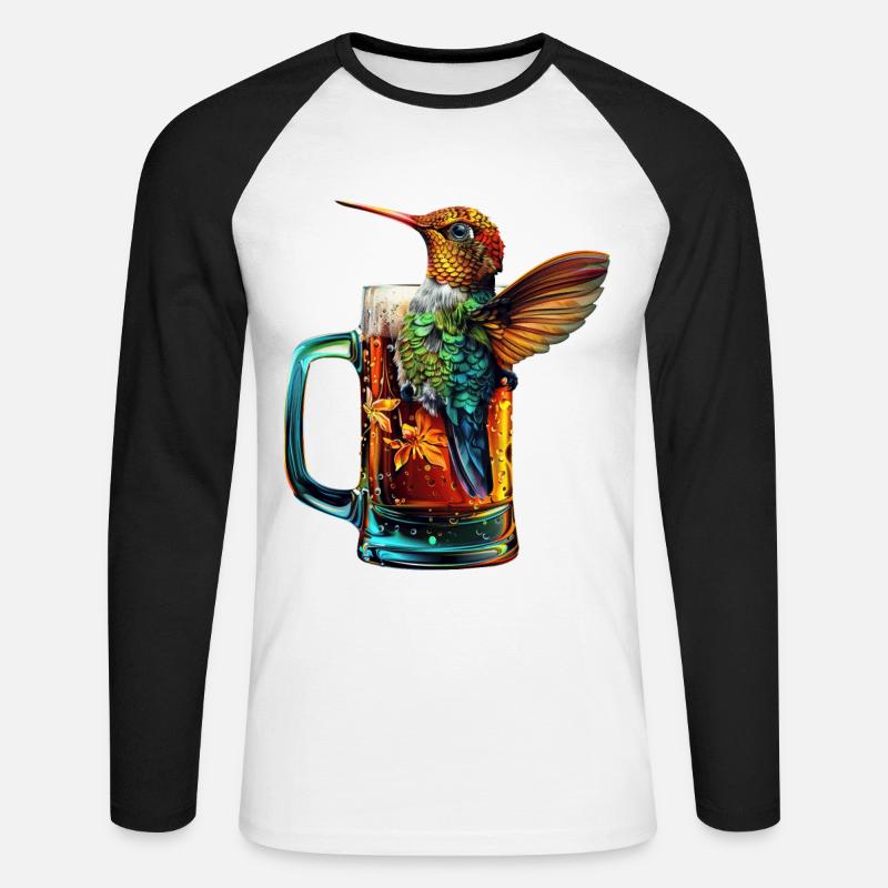Kolibri Bier - Unisex Baseballshirt langarm - Weiß/Schwarz