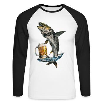 Tarpon Bier - Unisex Baseballshirt langarm - Weiß/Schwarz - Vorne - Nik (191cm)