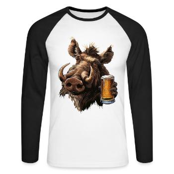 Warzenschwein Bier - Unisex Baseballshirt langarm - Weiß/Schwarz - Vorne - Nik (191cm)
