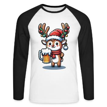 Christmas reindeer with beer mug - Unisex Long Sleeve Baseball T-Shirt - white/black - Front - Nik (191cm)