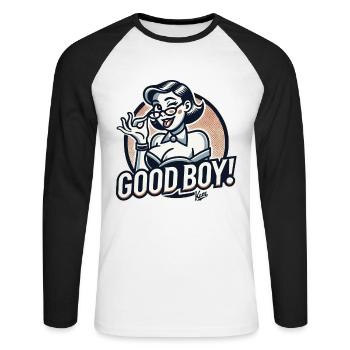 Beautiful strict nerd lady: Good boy! - Unisex Long Sleeve Baseball T-Shirt - white/black - Front - Nik (191cm)