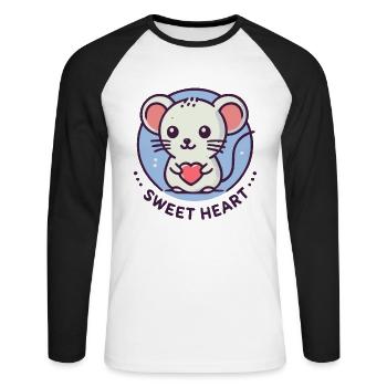 Douce souris d’amour avec coeur - T-shirt baseball manches longues Homme - blanc/noir - Devant - Nik (191cm)