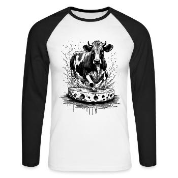 Cheese Cow Madness Shirt - Unisex Long Sleeve Baseball T-Shirt - white/black - Front - Nik (191cm)