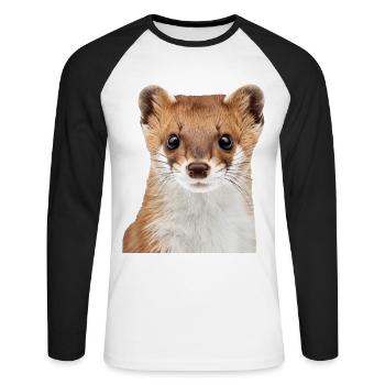 Hermelin - Unisex Baseballshirt langarm - Weiß/Schwarz - Vorne - Nik (191cm)