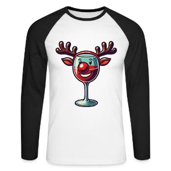 Christmas Wine Glass Reindeer Smile - Unisex Long Sleeve Baseball T-Shirt - white/black - Front - Nik (191cm)